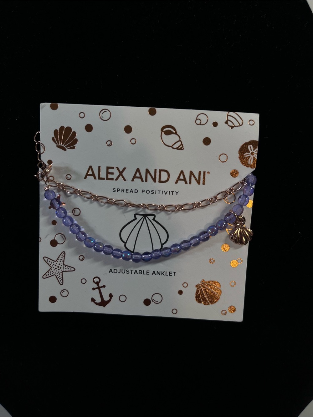 Alex and Ani Lavender Beaded Anklet Chain with Shell Charm